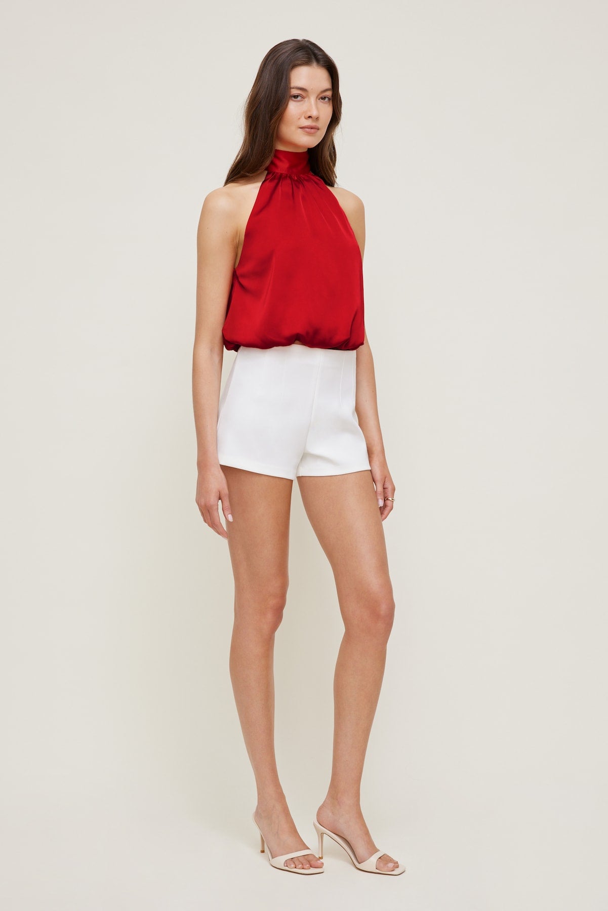 Dynamite Outlets | Paloma Bubble Satin Halter Blouse Red