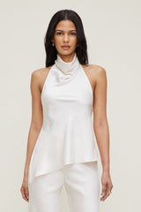 Dynamite US | Asymmetric Satin Halter Blouse Beige