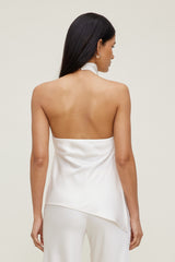 Dynamite US | Asymmetric Satin Halter Blouse Beige