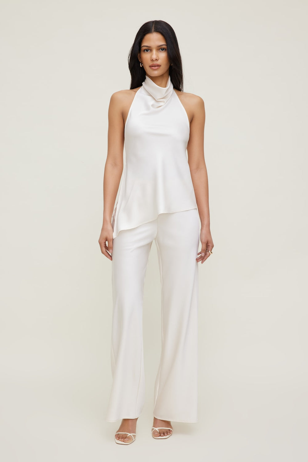 Dynamite US | Asymmetric Satin Halter Blouse Beige