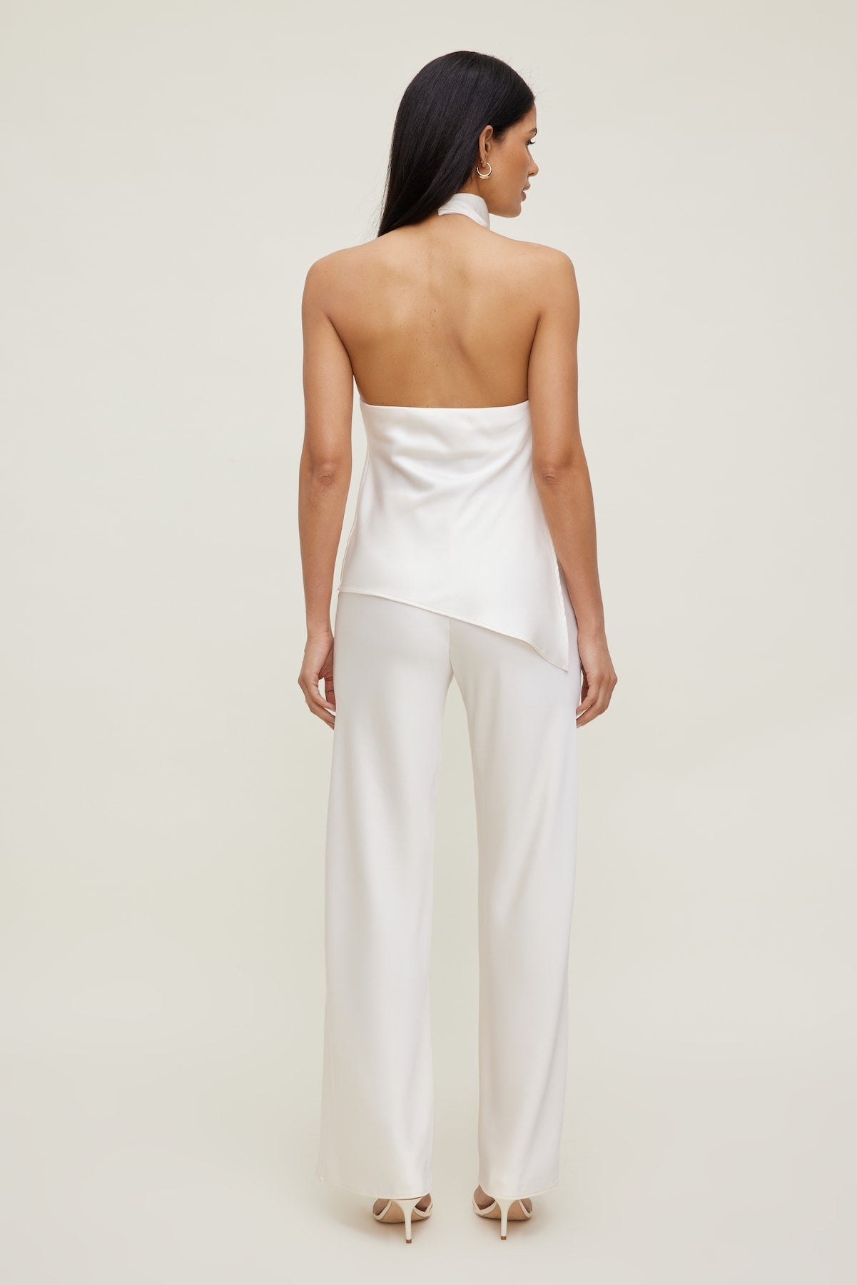 Dynamite US | Asymmetric Satin Halter Blouse Beige