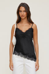 Dynamite Discount | Cassie Asymmetric Lace Satin Cami Black