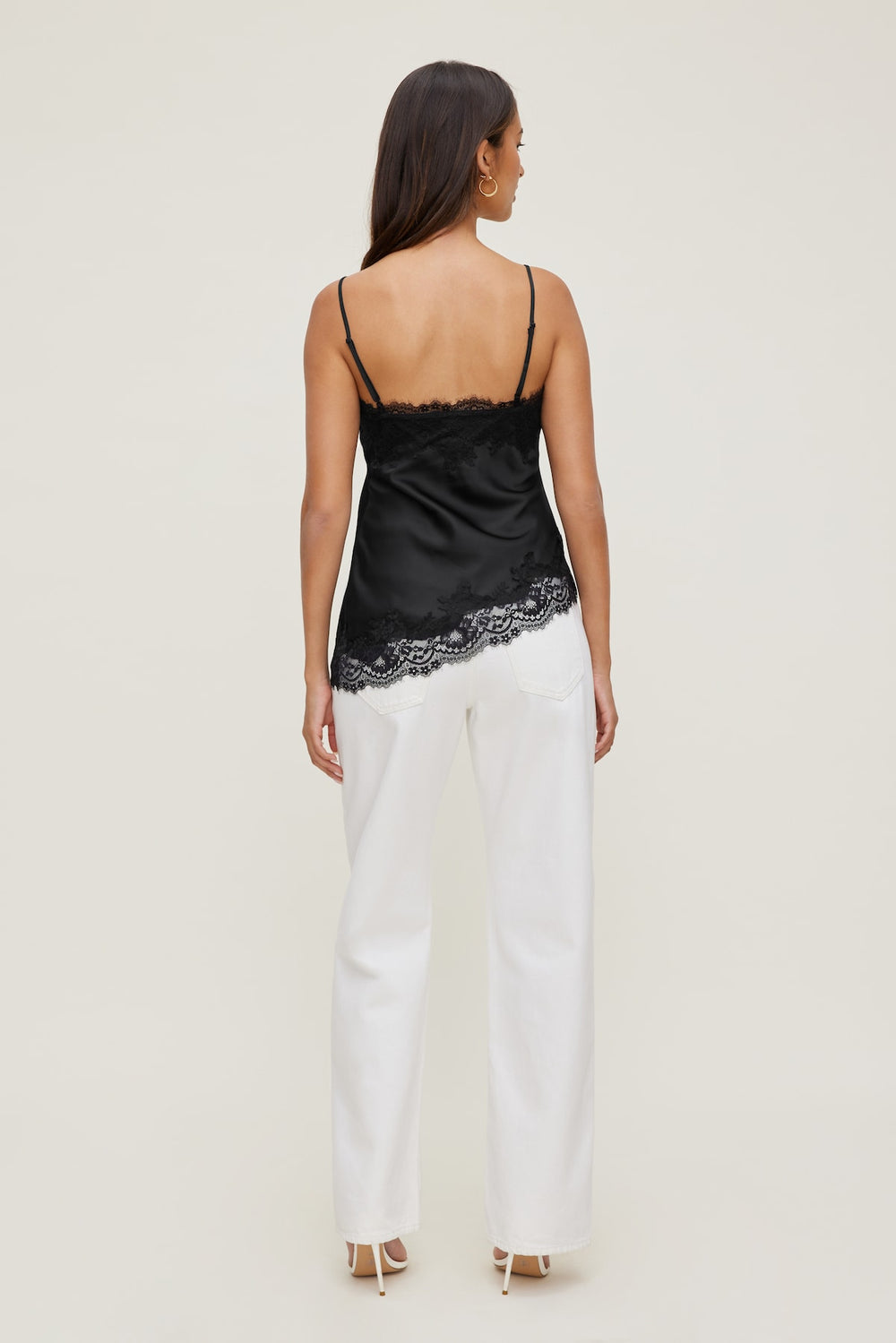 Dynamite Discount | Cassie Asymmetric Lace Satin Cami Black