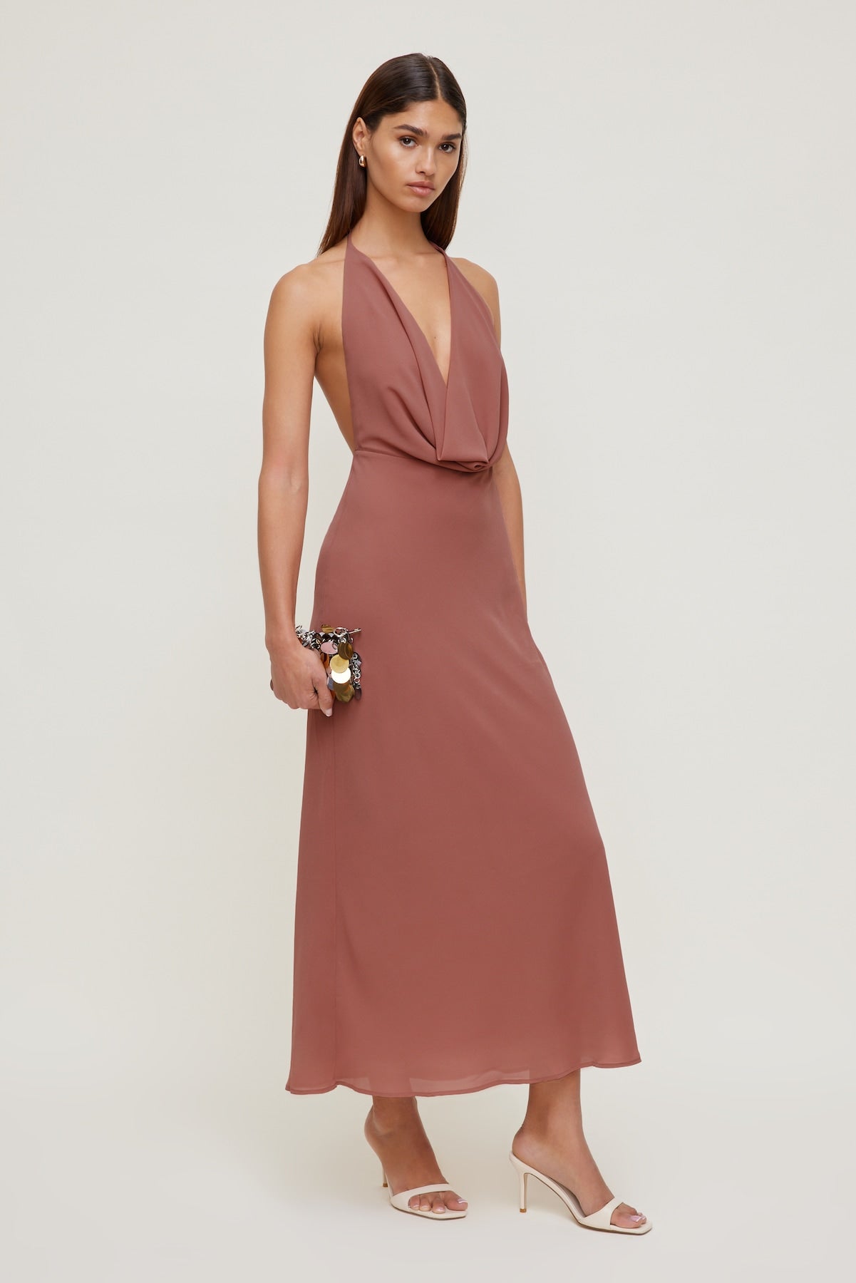 Dynamite Outlets | Deep Cowl Neck Maxi Dress Pink