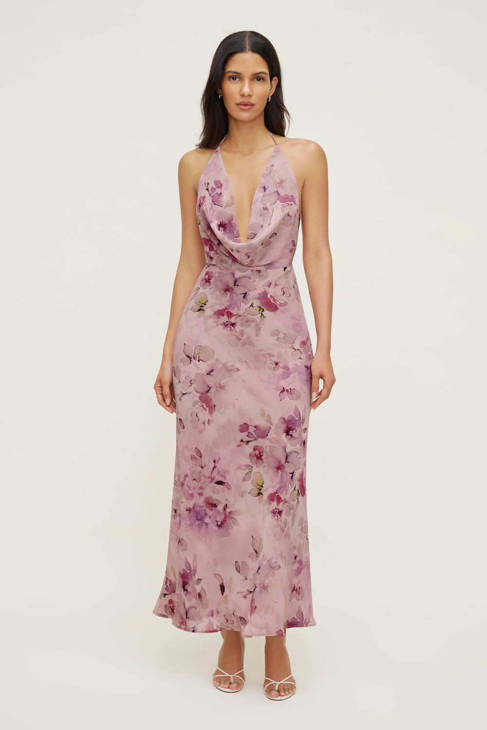Dynamite Online | Floral Halter Cowl Neck Maxi Dress Pink