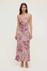 Dynamite Online | Floral Halter Cowl Neck Maxi Dress Pink