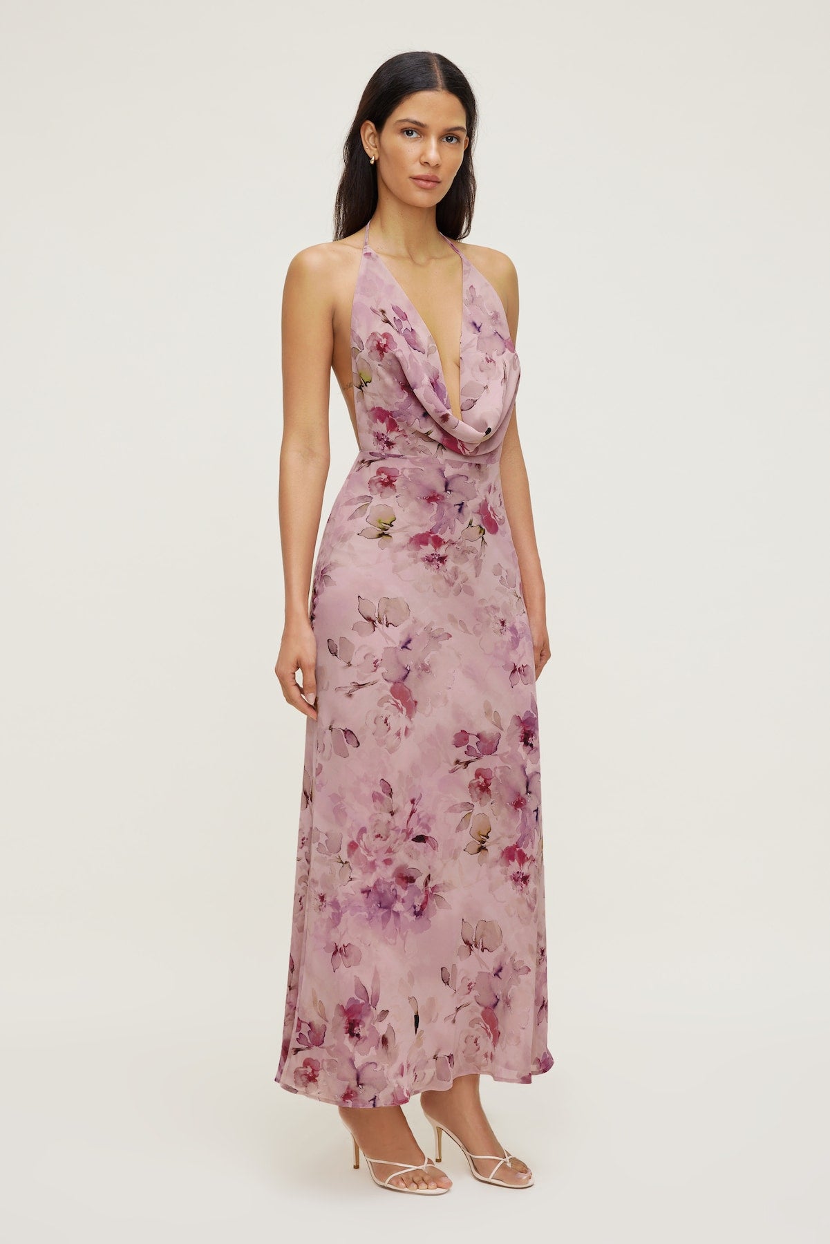 Dynamite Online | Floral Halter Cowl Neck Maxi Dress Pink