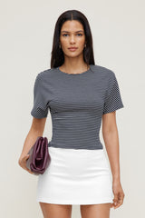 Dynamite Website Shop | Andrea Striped Cotton T Shirt Blue
