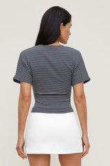 Dynamite Website Shop | Andrea Striped Cotton T Shirt Blue