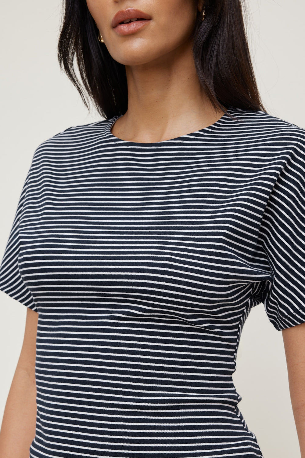 Dynamite Website Shop | Andrea Striped Cotton T Shirt Blue