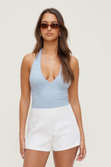 Dynamite Outlets | Lace Plunge Bodysuit Blue