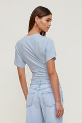 Dynamite Outlet | Andrea Shirred Jersey T Shirt Blue