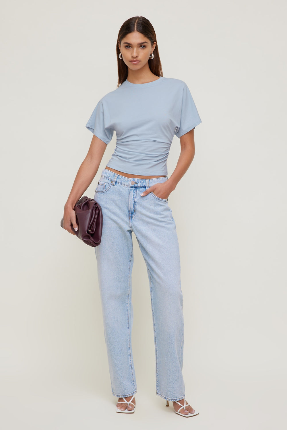 Dynamite Outlet | Andrea Shirred Jersey T Shirt Blue