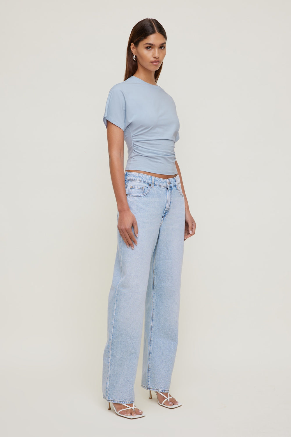 Dynamite Outlet | Andrea Shirred Jersey T Shirt Blue
