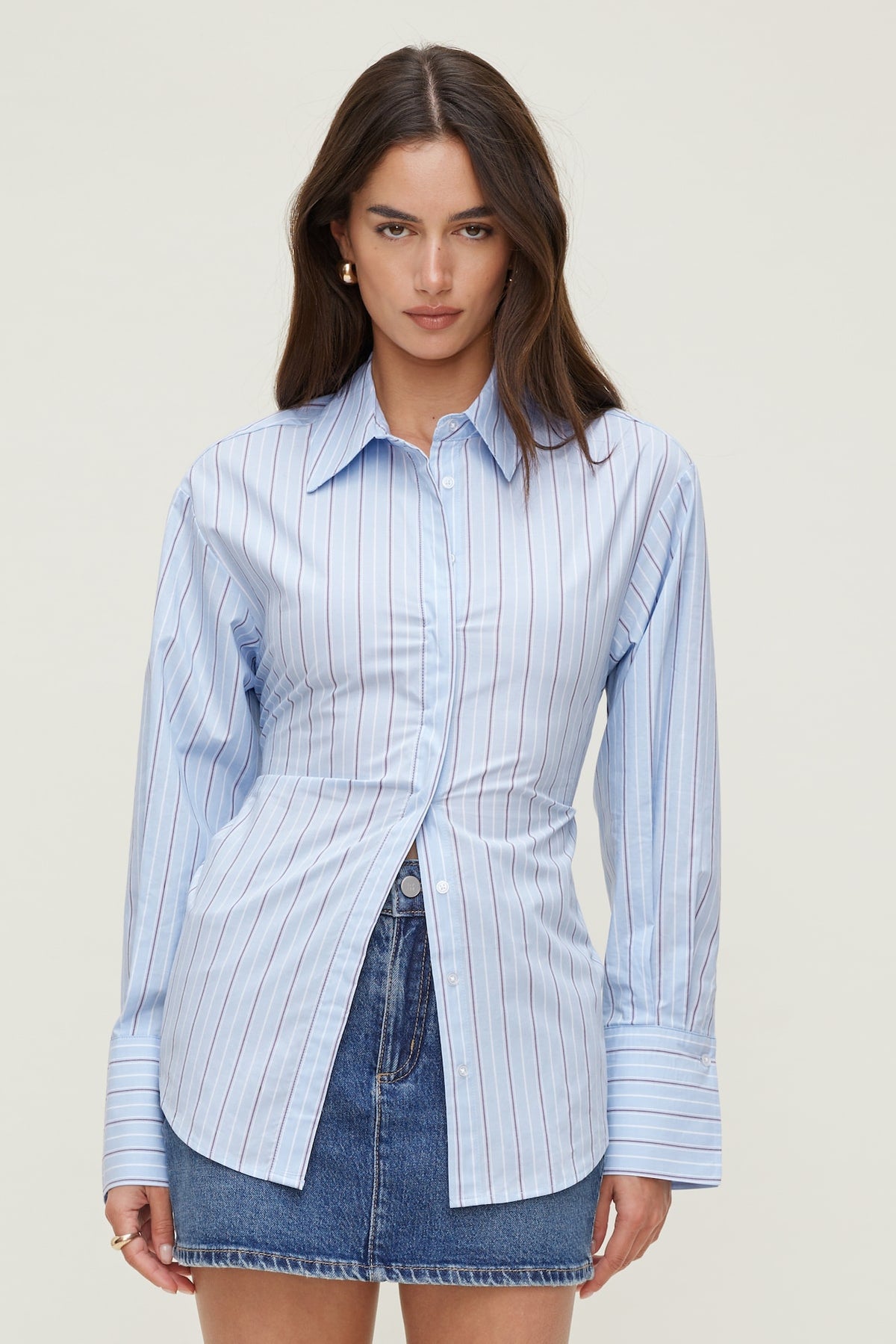 Dynamite Discount | Poplin Cinch Back Shirt Blue