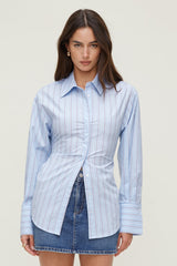 Dynamite Discount | Poplin Cinch Back Shirt Blue