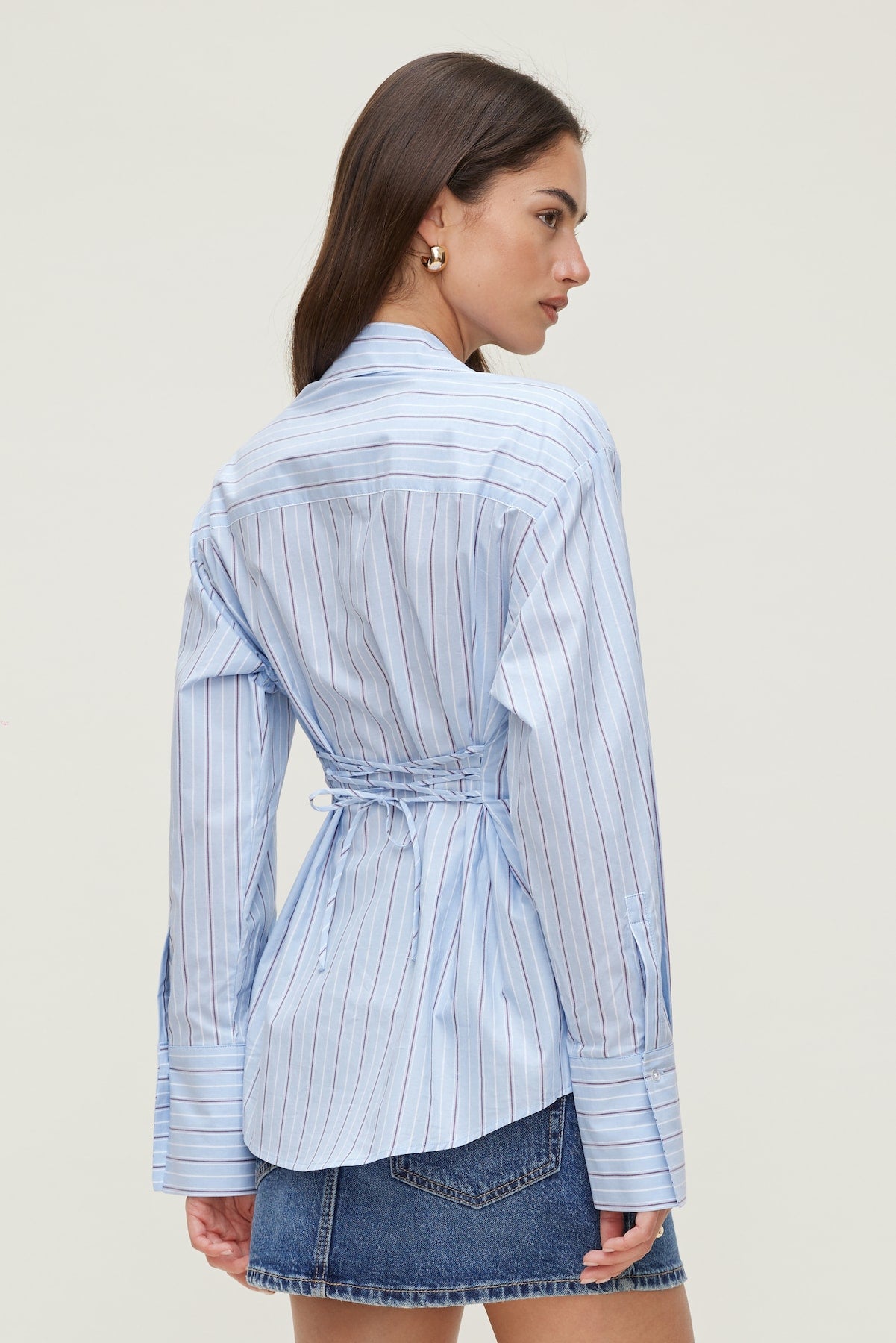 Dynamite Discount | Poplin Cinch Back Shirt Blue