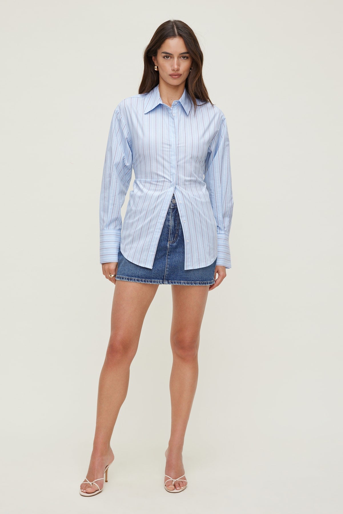 Dynamite Discount | Poplin Cinch Back Shirt Blue