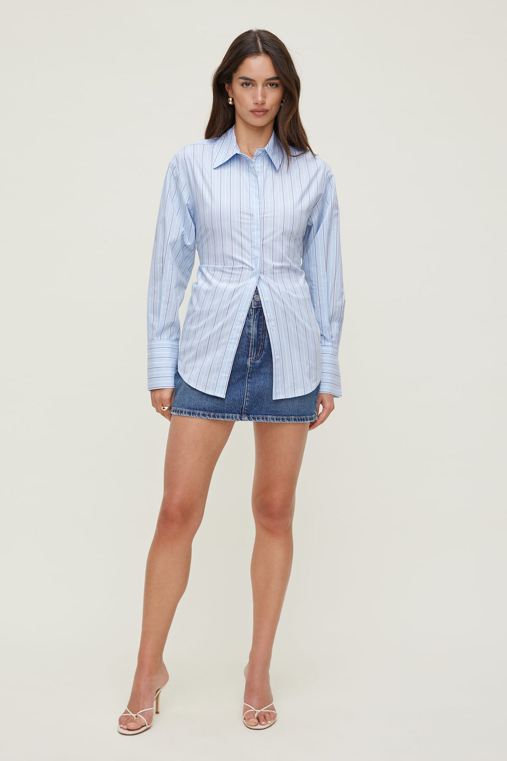 Dynamite Discount | Poplin Cinch Back Shirt Blue