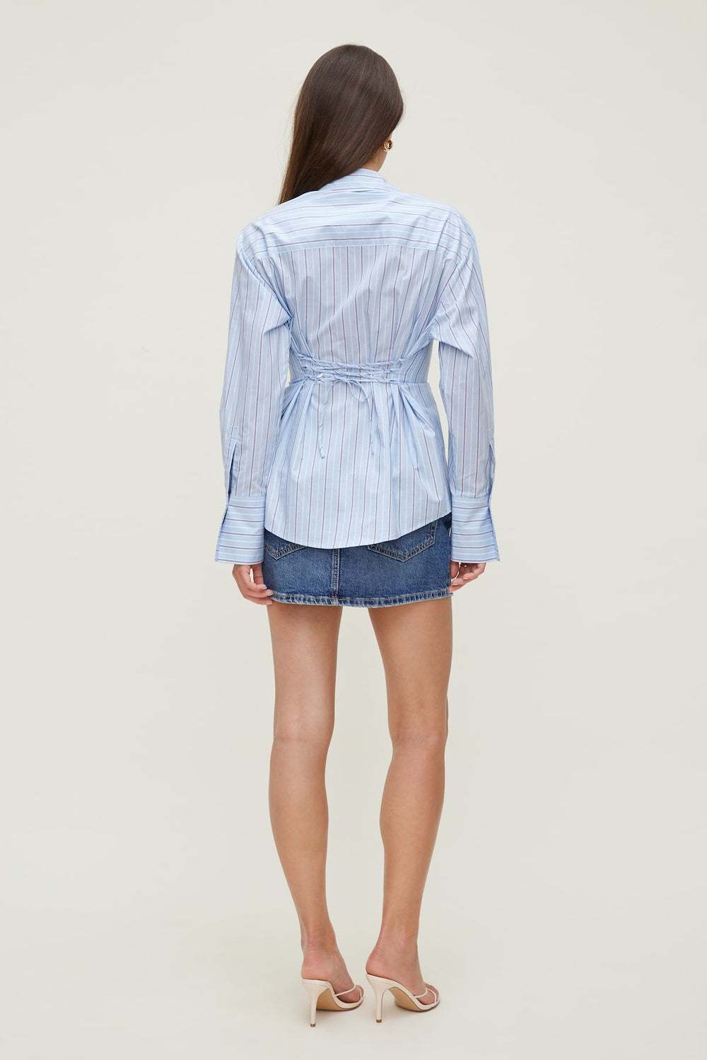 Dynamite Discount | Poplin Cinch Back Shirt Blue