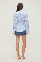 Dynamite Discount | Poplin Cinch Back Shirt Blue