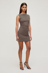 Dynamite On Sale | Katia Ruched Jersey Mini Dress Brown