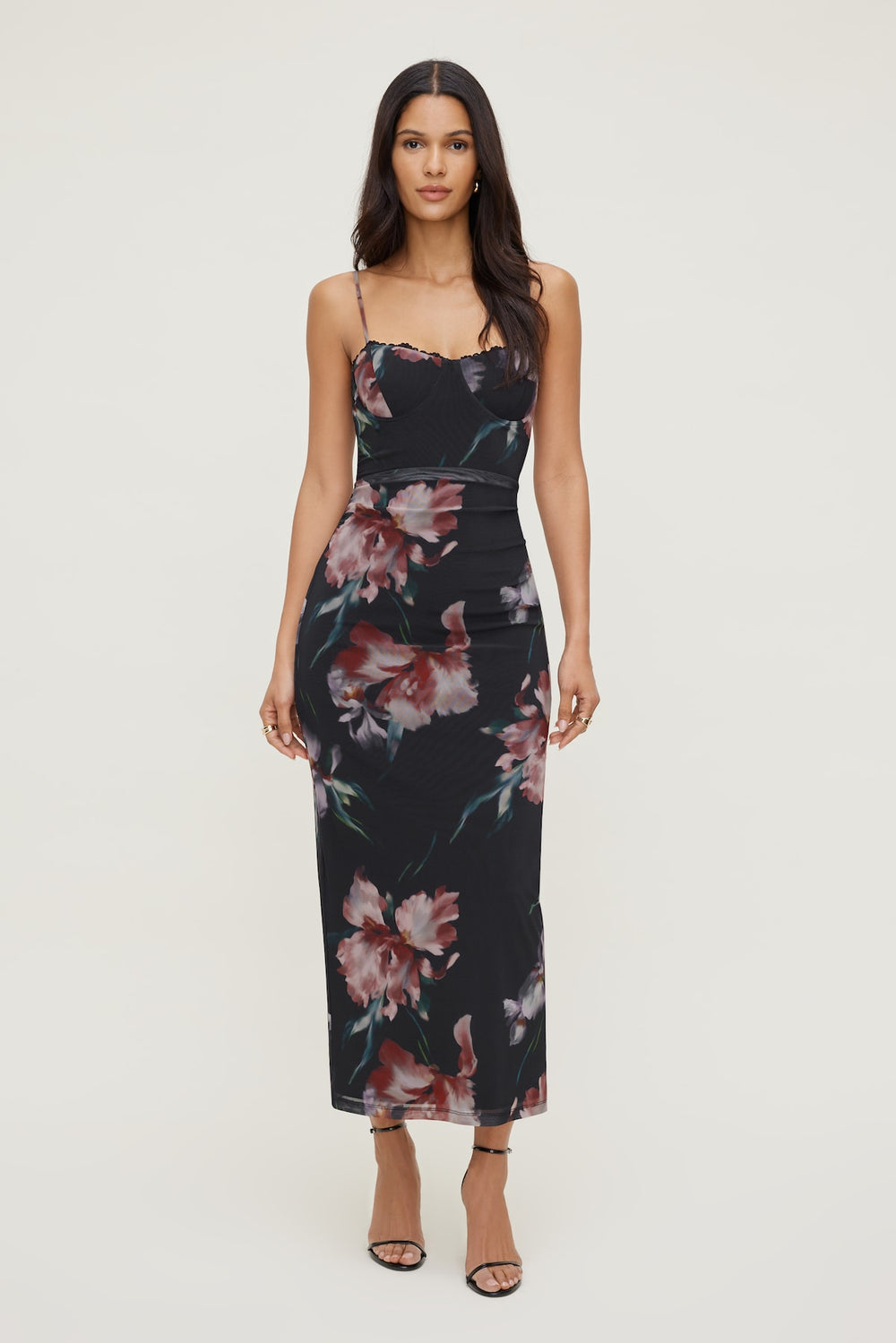 Dynamite On Sale | Floral Mesh Maxi Dress Black