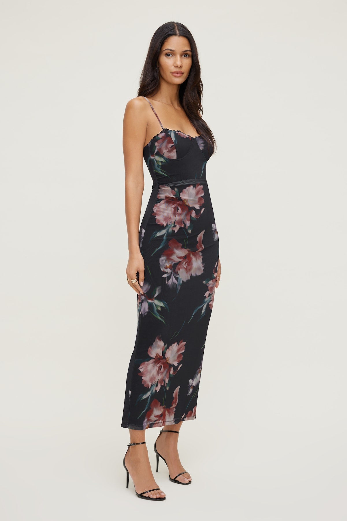 Dynamite On Sale | Floral Mesh Maxi Dress Black