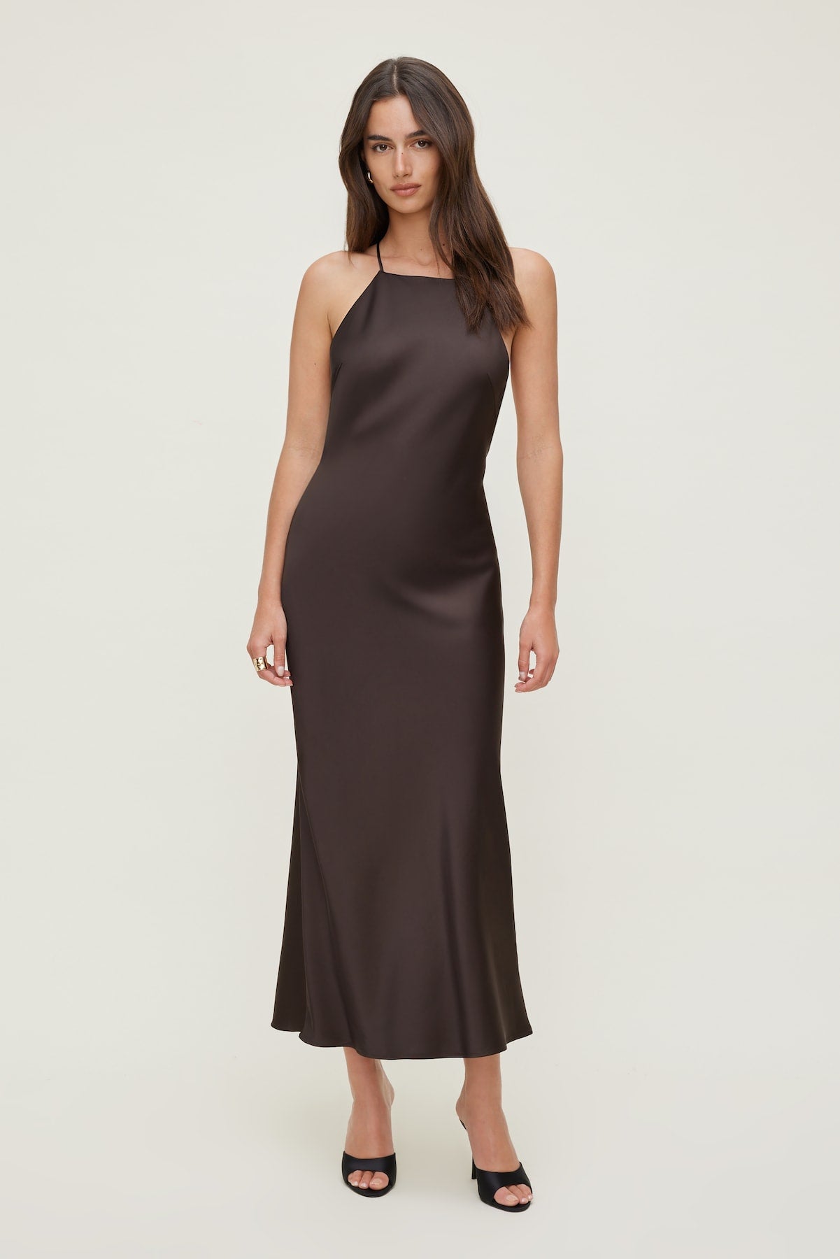 Dynamite Discount | Open Back Satin Slip Dress Brown