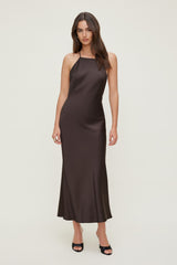 Dynamite Discount | Open Back Satin Slip Dress Brown