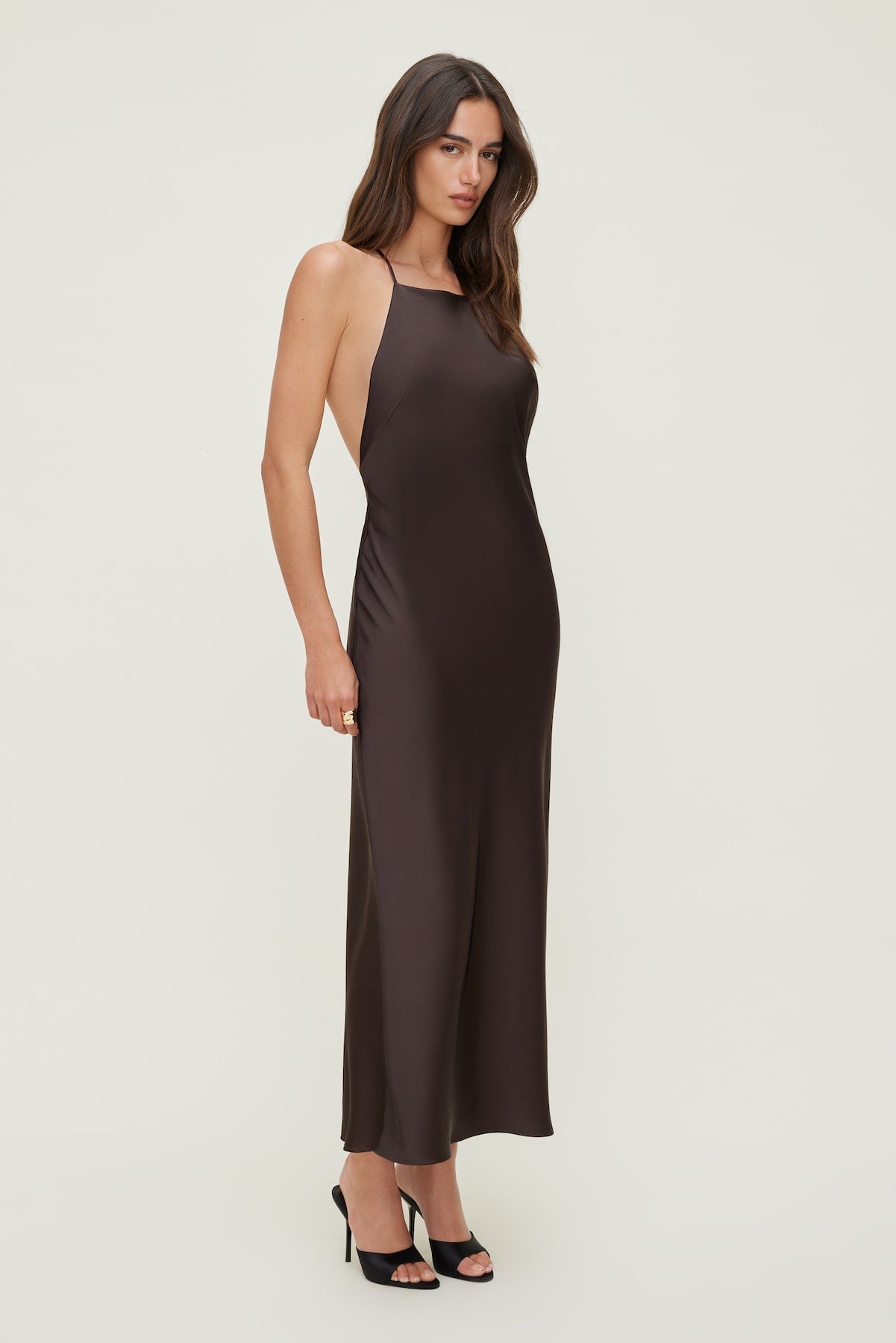 Dynamite Discount | Open Back Satin Slip Dress Brown