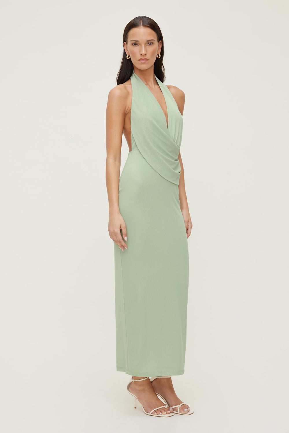 Dynamite Website Shop | Plunge Mesh Maxi Dress Green