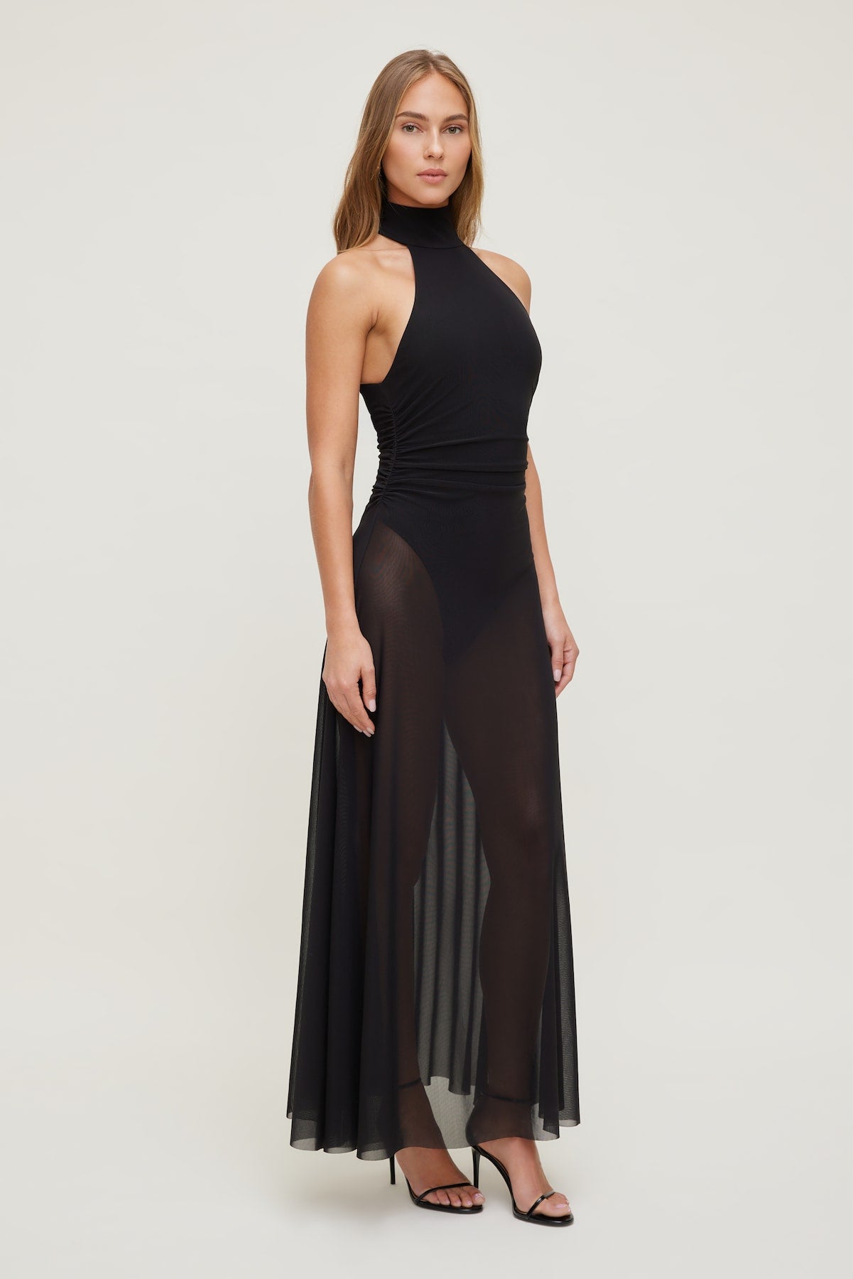 Dynamite Online | Sheer Mesh Halter Maxi Dress Black