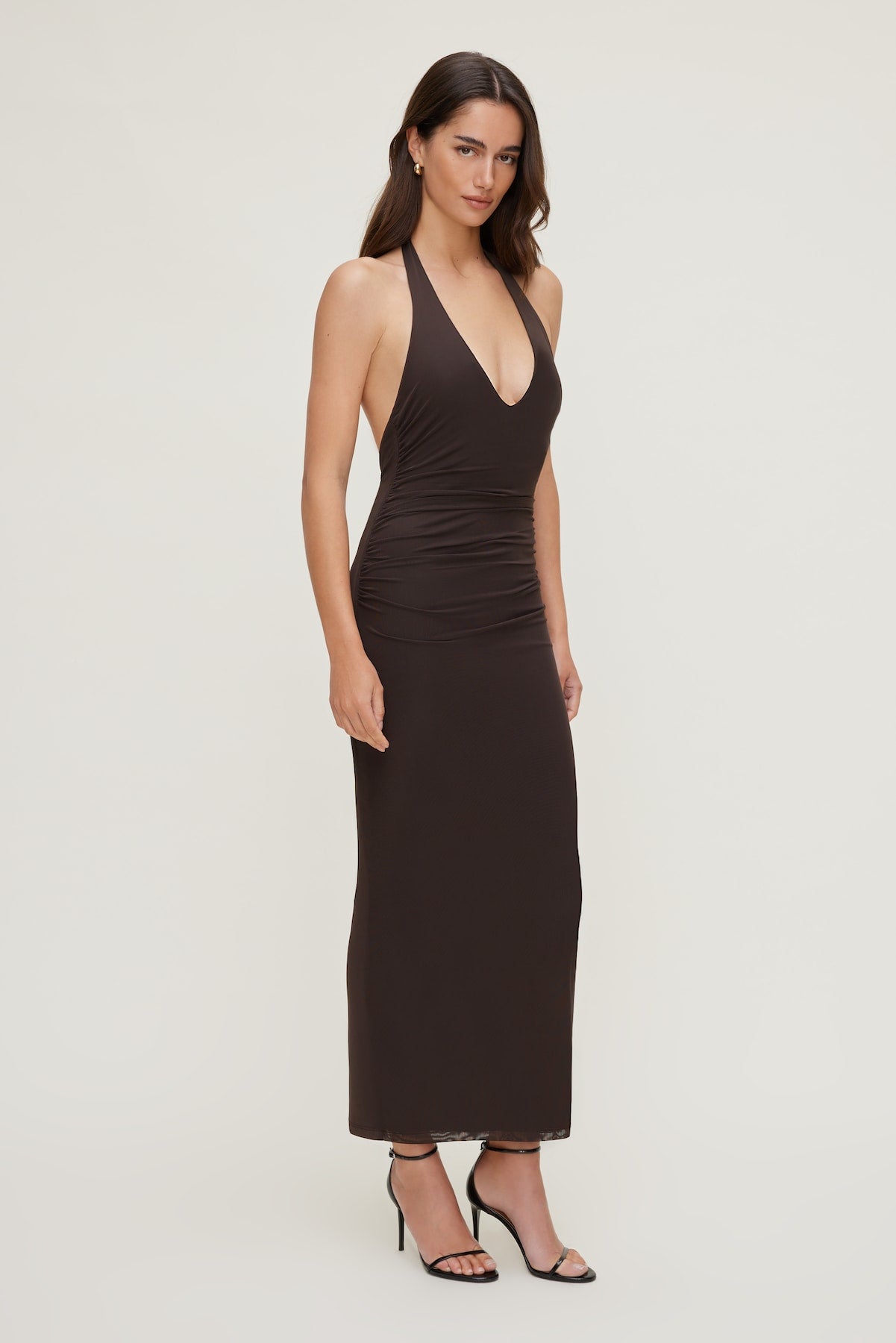 Dynamite Discount | Reia Halter Mesh Maxi Dress Brown