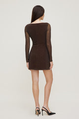 Dynamite On Sale | Katia Mesh Long Sleeve Mini Dress Brown