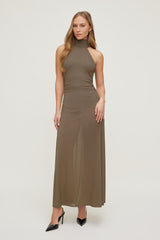 Dynamite Online | Sheer Mesh Halter Maxi Dress Brown