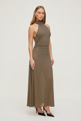 Dynamite Online | Sheer Mesh Halter Maxi Dress Brown