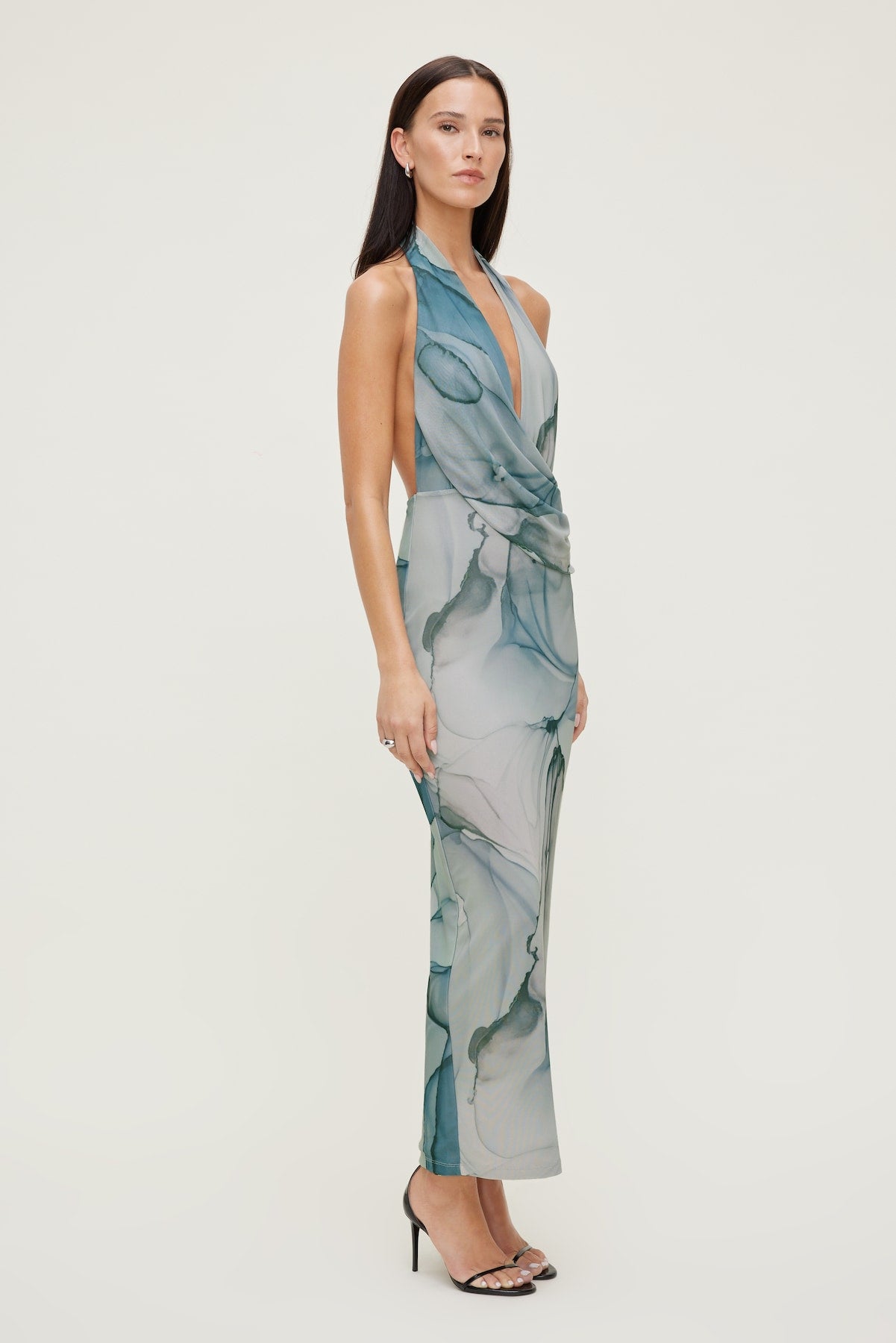 Dynamite Discount | Plunge Mesh Maxi Dress Blue