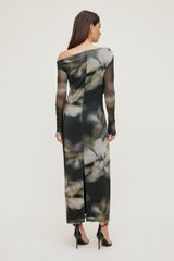 Dynamite Outlet | Off Shoulder Mesh Maxi Dress Brown