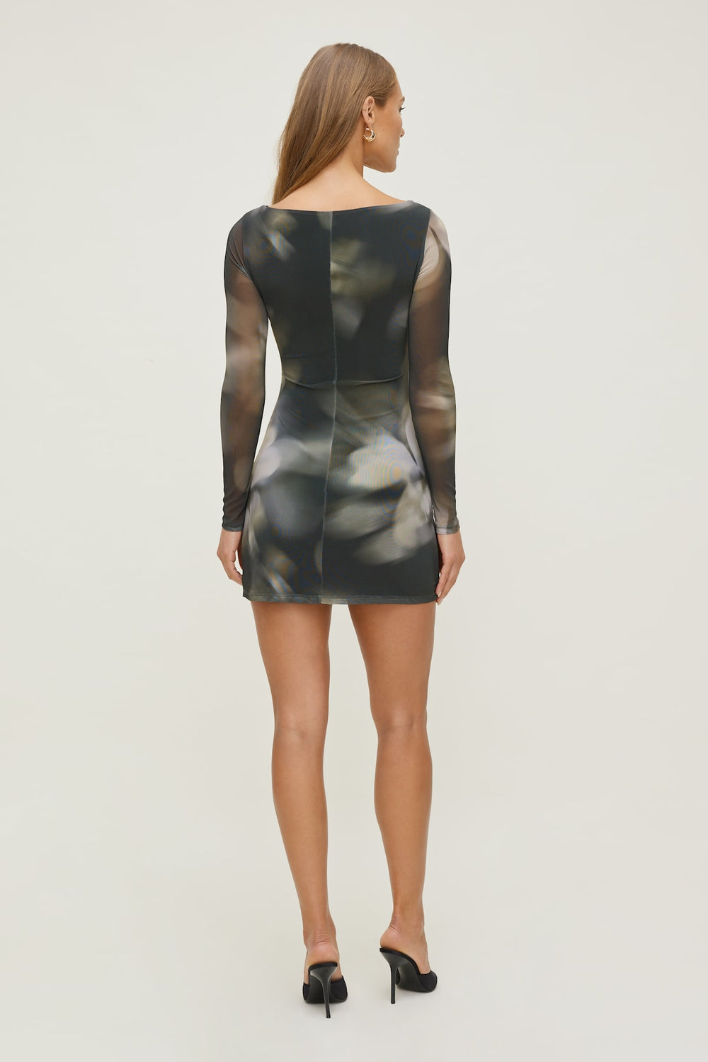 Dynamite Store | Katia Mesh Long Sleeve Mini Dress Brown