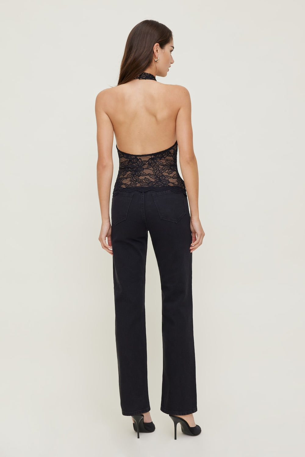 Dynamite Outlets | Lace Halter Top Black