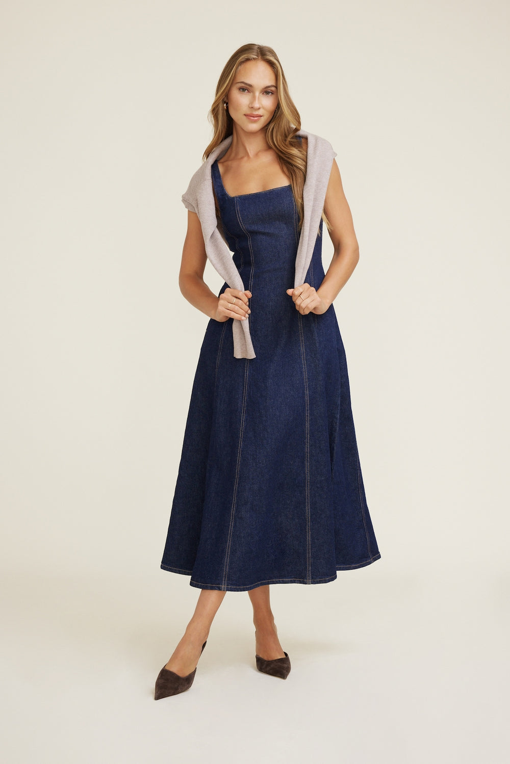 Dynamite Website Shop | Flared Denim Maxi Dress Blue