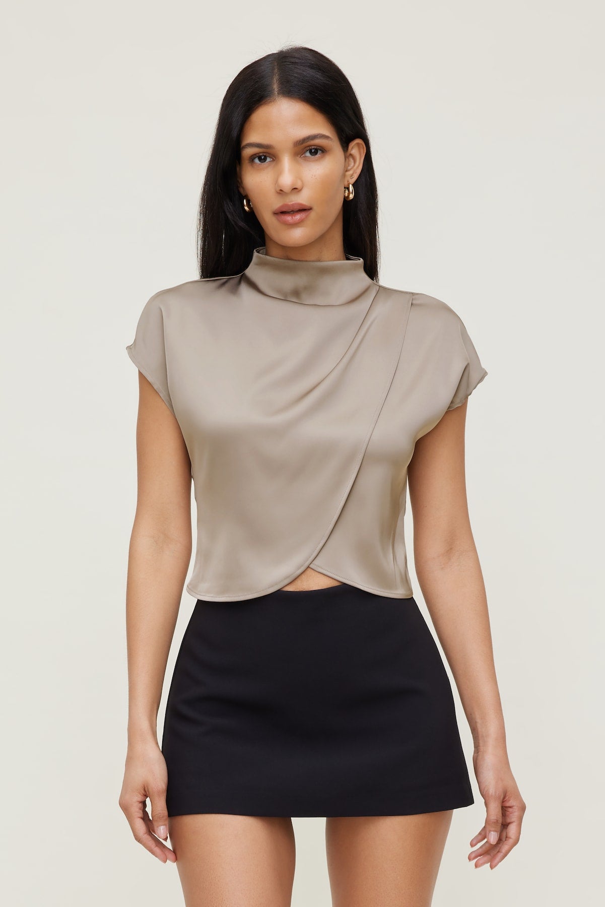 Dynamite Store | Ella Layered Satin Blouse Beige
