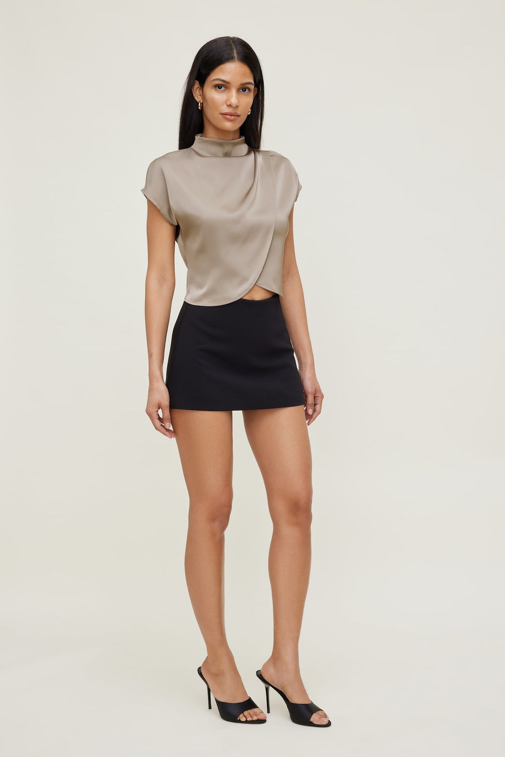 Dynamite Store | Ella Layered Satin Blouse Beige