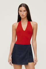 Dynamite Outlets | Sculpt Plunge Halter Bodysuit Red