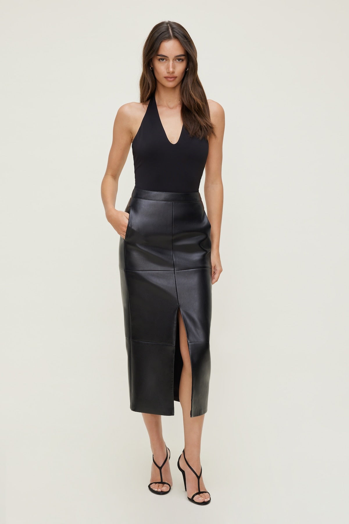 Dynamite Outlets | Sculpt Plunge Halter Bodysuit Black