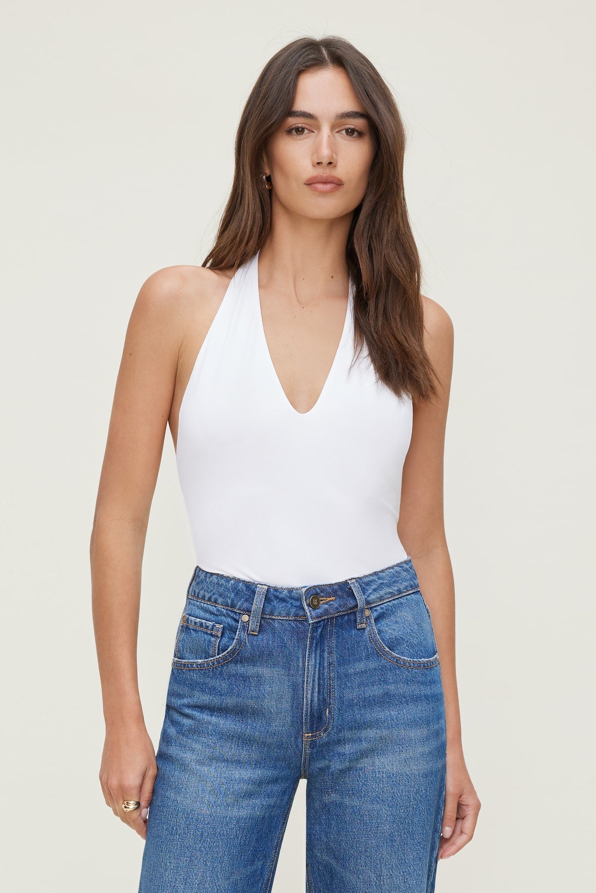 Dynamite US | Sculpt Plunge Halter Bodysuit White