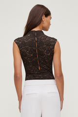 Dynamite Discount | Mock Neck Lace Bodysuit Brown
