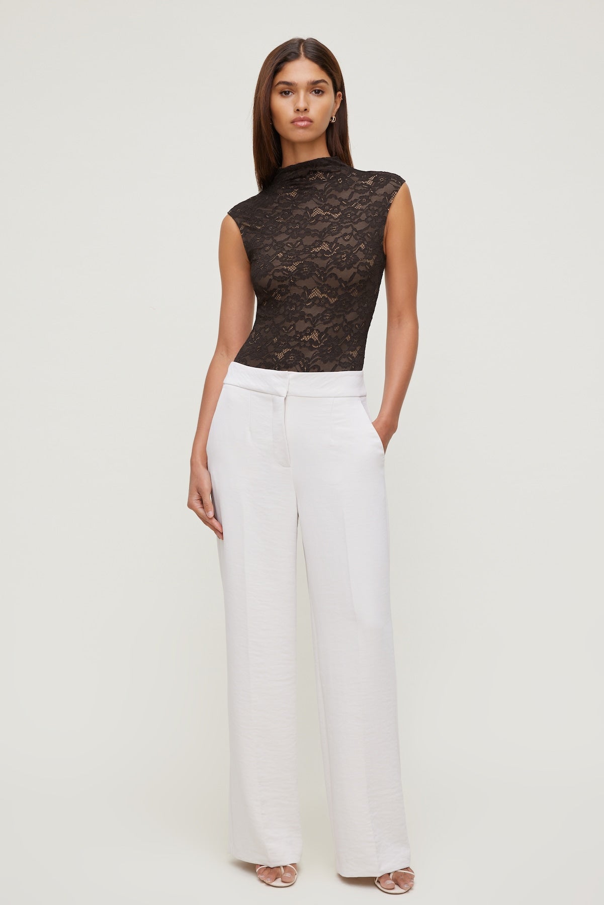 Dynamite Discount | Mock Neck Lace Bodysuit Brown