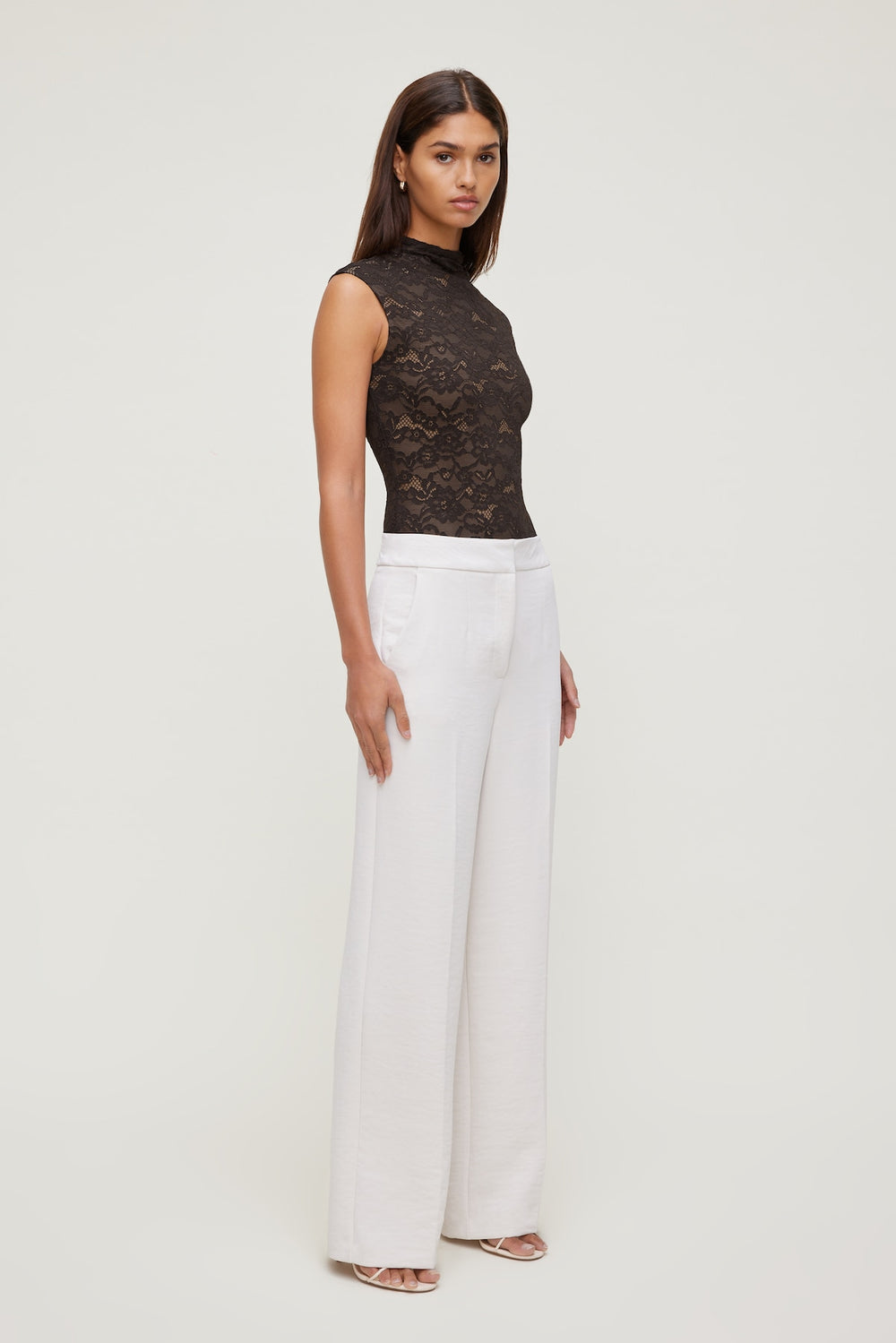 Dynamite Discount | Mock Neck Lace Bodysuit Brown